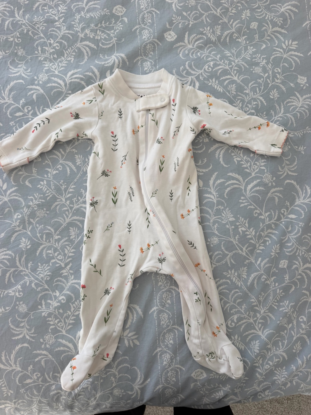 Sammy + Nat Cream Floral Zipper Sleep Sack Pajamas with Pink & Green Accents